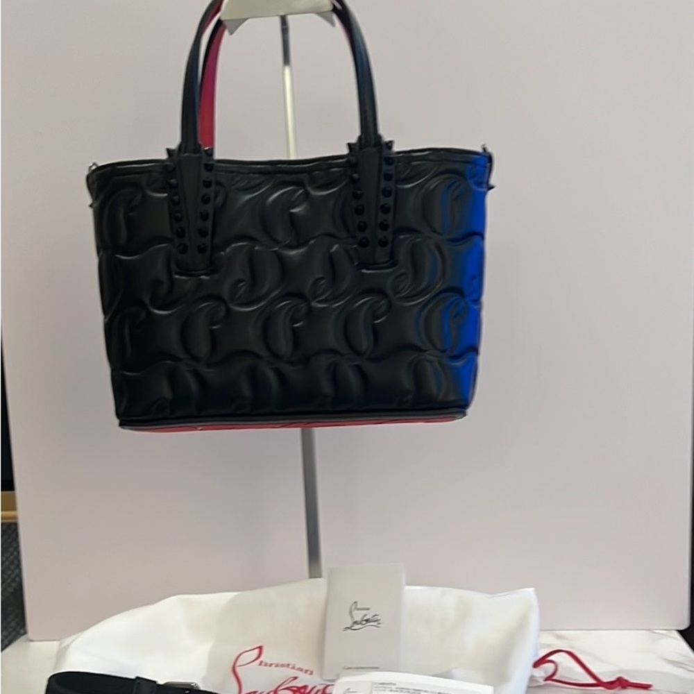 Christian Louboutin Black CABATA Embossed Small Tote Crossbody bag NWT
